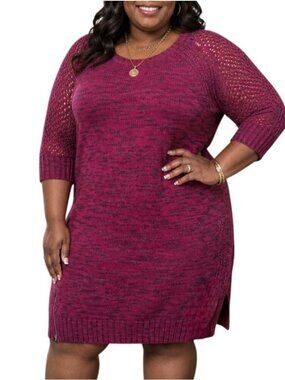 Maurices Size Large Sweater Dress Burgundy Raglan Open-Knit Sleeves Side Zippers